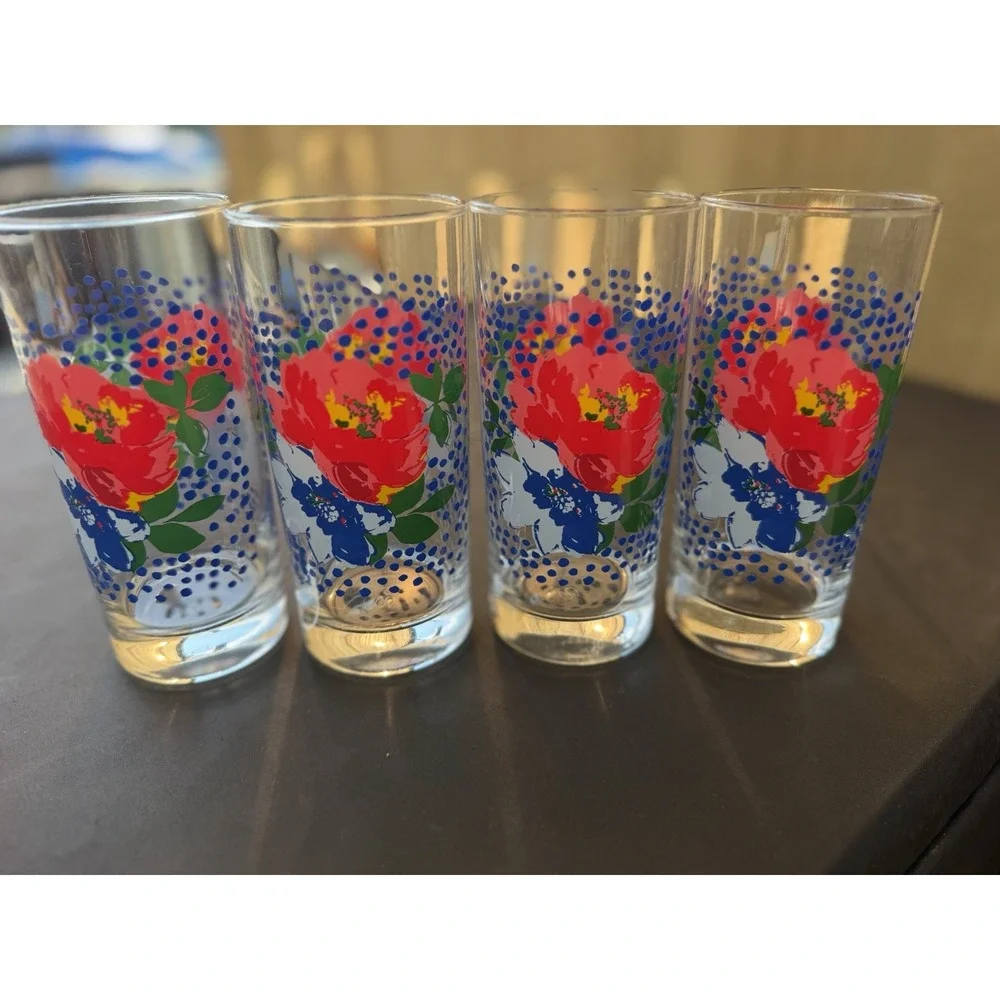 Pioneer Woman Dazzling Dahlias Floral 16 oz Drinking Glasses Set Of 4